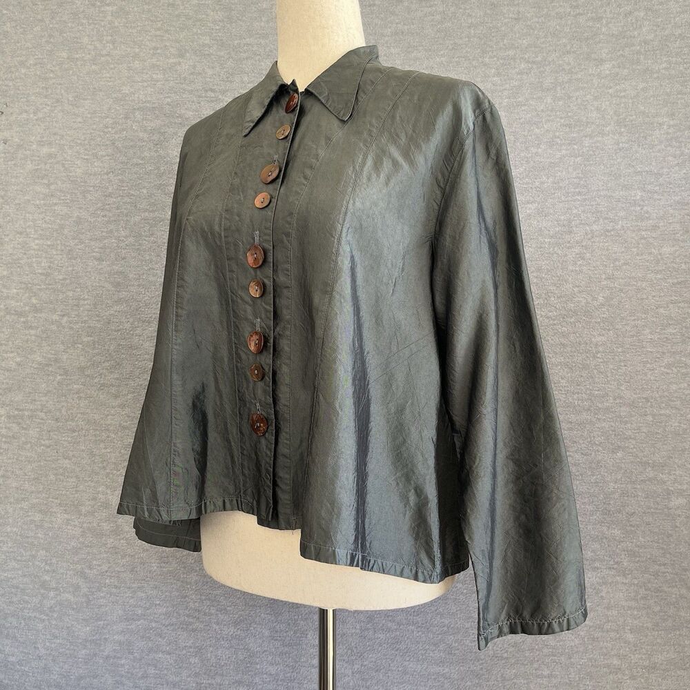 Eleven Stitch Design Modern Chic Silk Buttoned Top M Lagenlook Artsy Minimalist